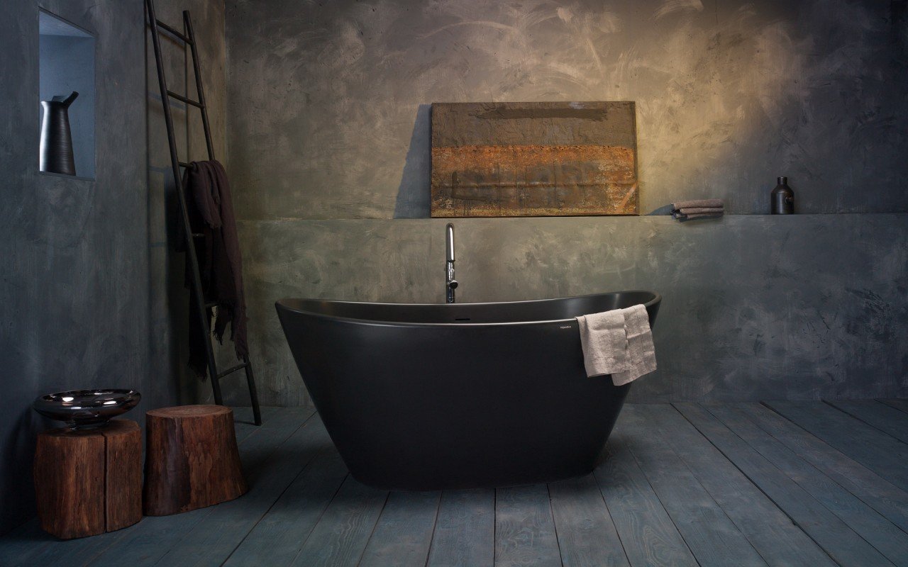 Purescape 748M Black Freestanding Stone Bathtub 1